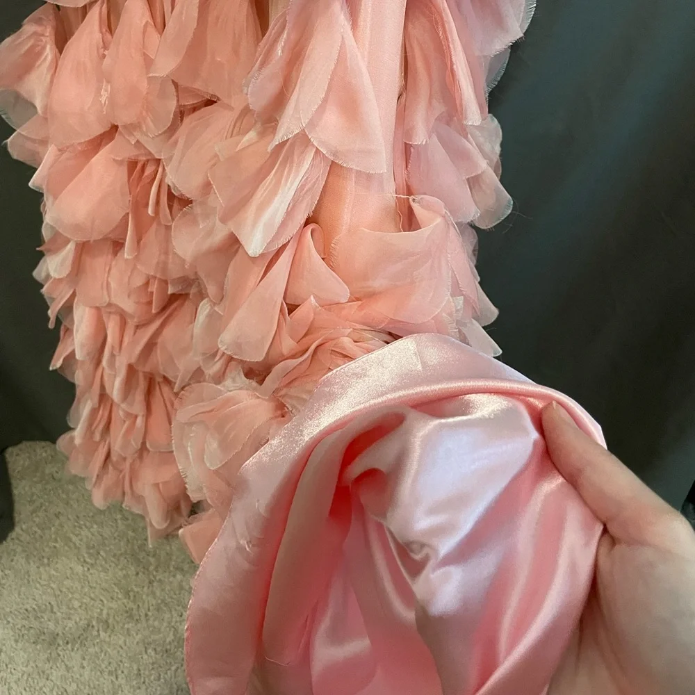 Vintage Sherri Hill Pink Sequin Silk Gown - Prom Homecoming Feather Train 4 Y2K - Picture 10 of 12